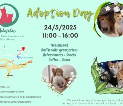 Adoption day, fleamarket, raffles etc. Benissa Saturday 24/5.